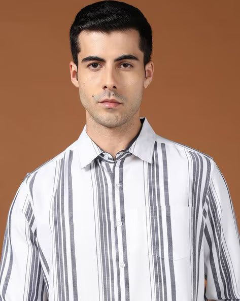 ALPHA TRIBE Men Striped Slim Fit Cotton Shirt
