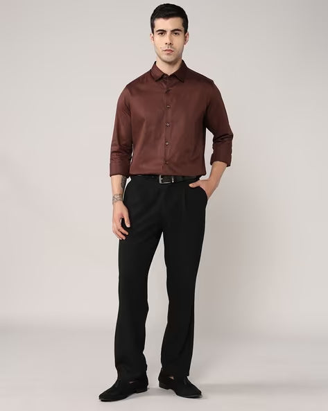 ALPHA TRIBE Men Slim Fit Cotton Satin Shirt