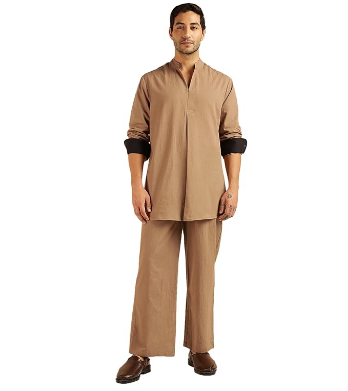 Amanush Men's Striped with Solid Pure Cotton Co-Ord Set For Men|2 Piece Sets|Trouser & Shirts Combo|Vacation Dress|Casual|Latest|New